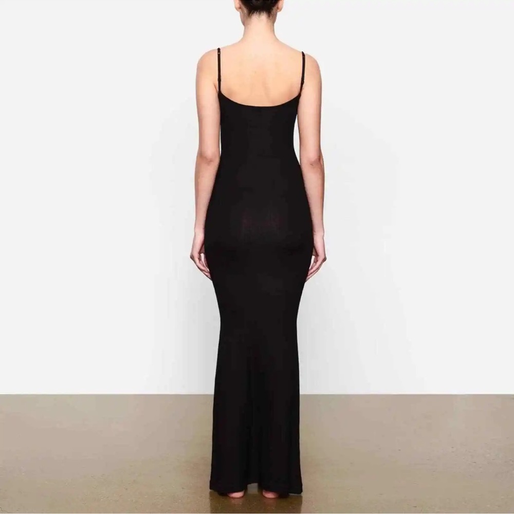 Skims Onyx Black Ribbed Maxi Dress Loungewear Sleepwear NWT Super comfortable - Picture 2 of 4